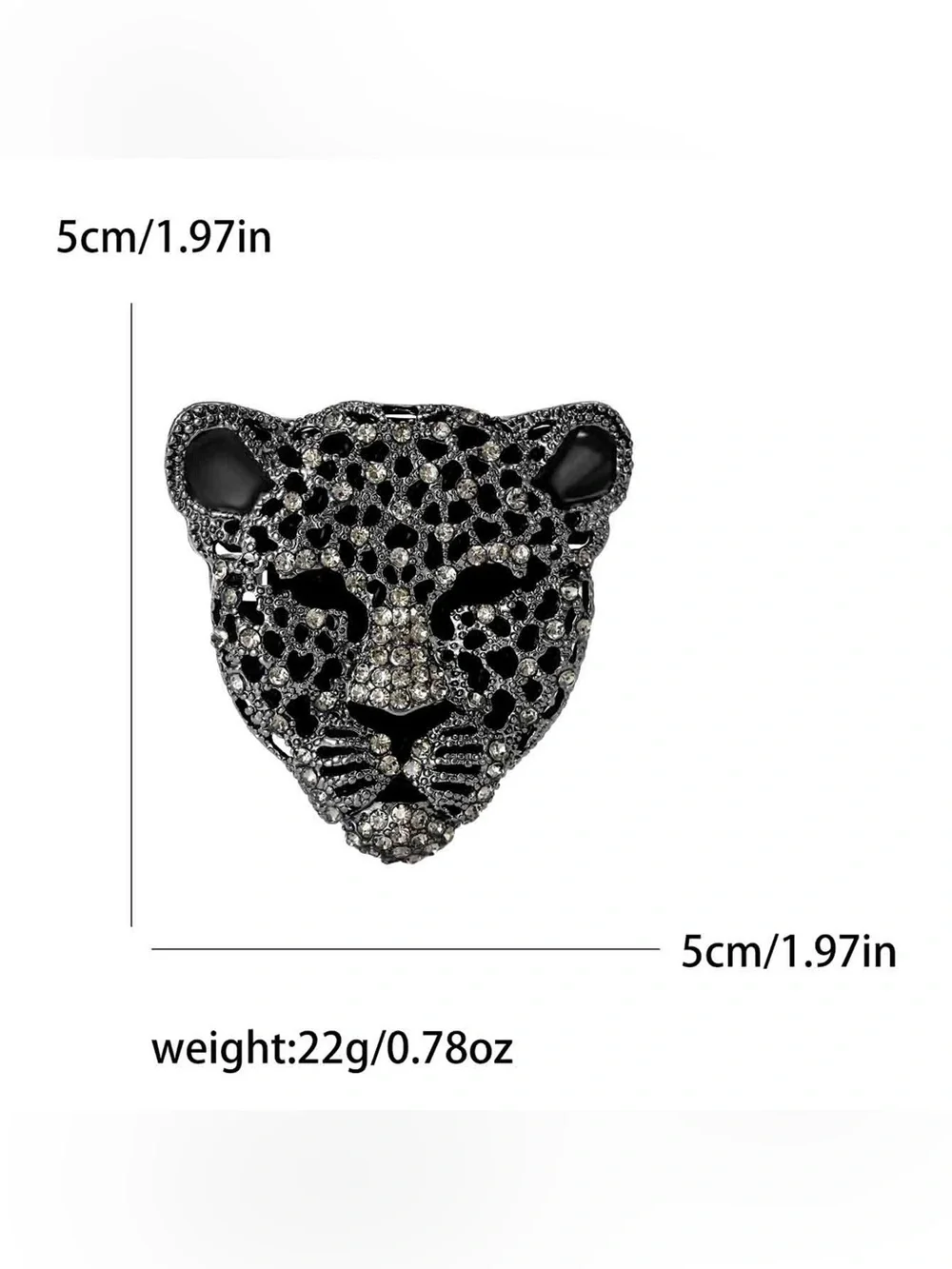 Black Leopard Head Brooch Pin – Rhinestone Crystal Big Cat Statement Jewelry